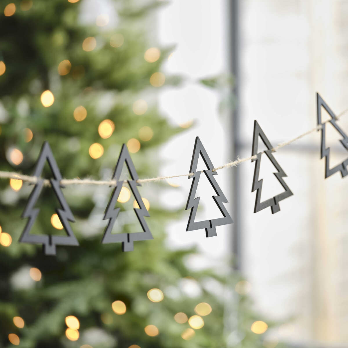 Black Wooden Tree Christmas Bunting - Image 2