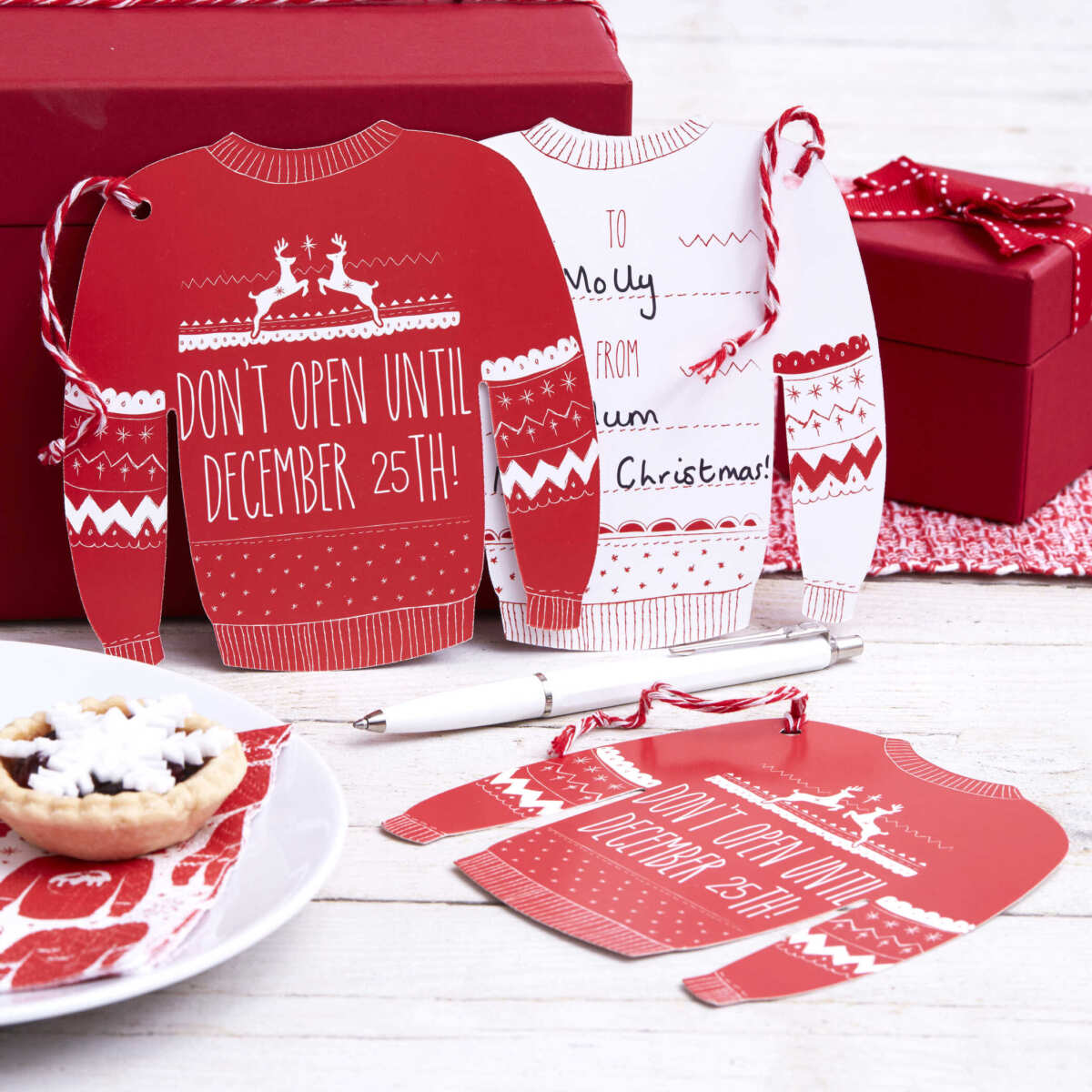 Red and White Festive Giant Jumper Gift Tags - Cosy Christmas - Image 3
