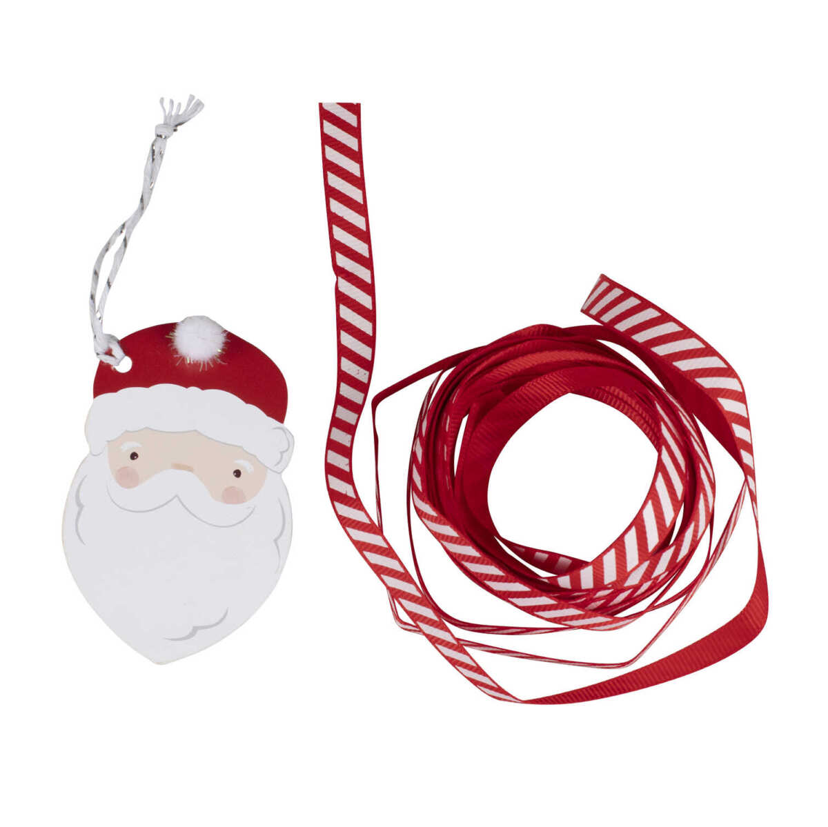 Santa Christmas Gift Tags with Pom Poms and Ribbon - Image 2