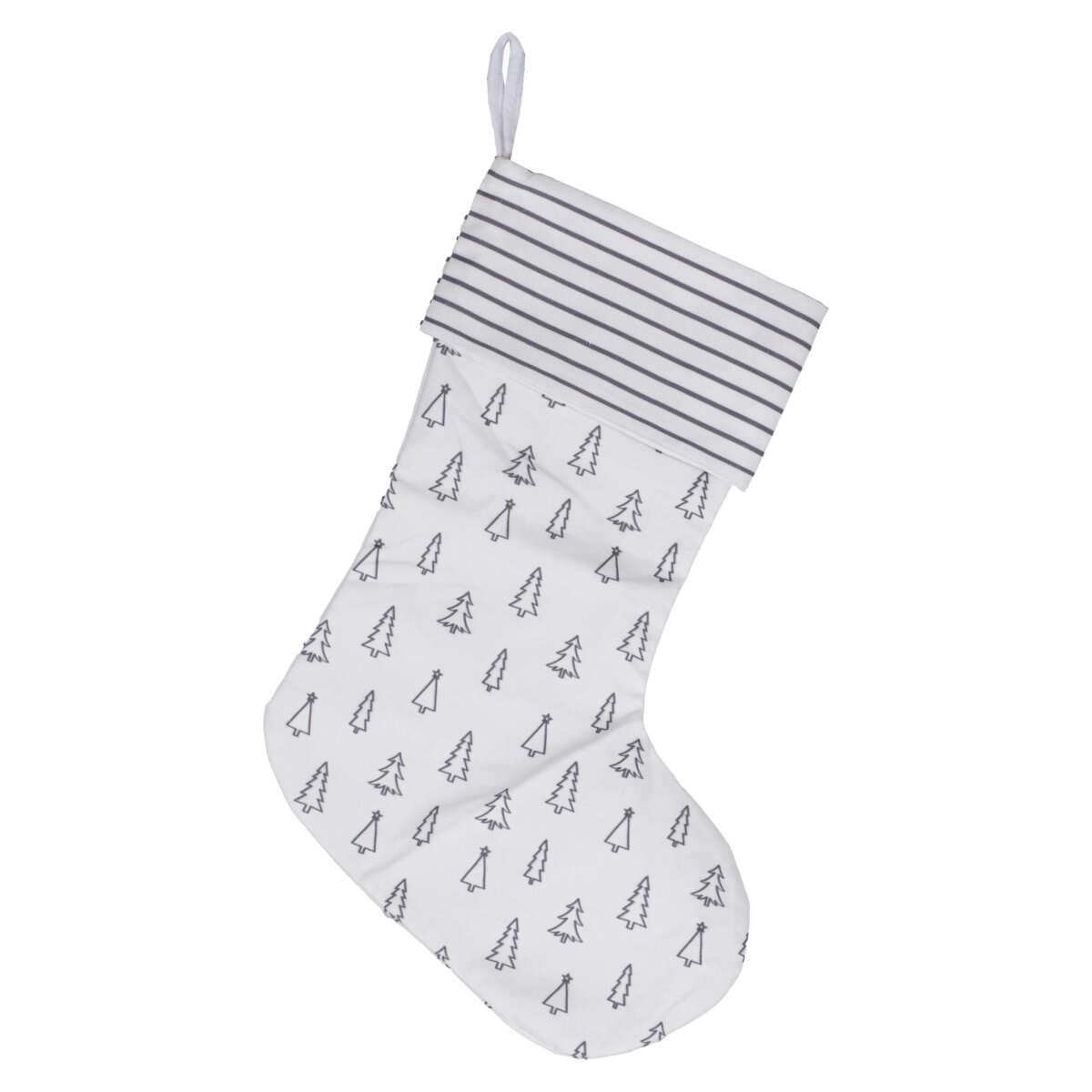 Grey Tree and Stripe Printed Christmas Stocking - Image 3
