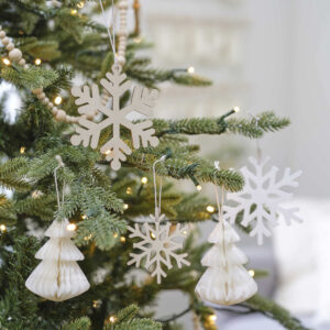 Wooden Snowflake & Honeycomb Tree Christmas Hanging Decorations