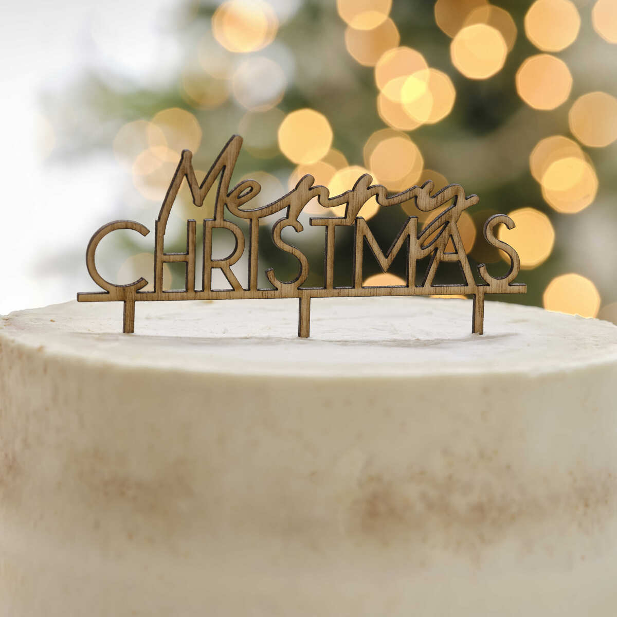 Wooden Merry Christmas Cake Topper - Image 3