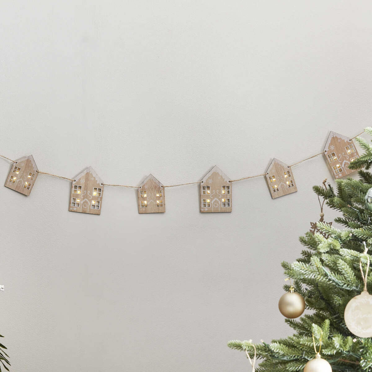 Wooden Gingerbread House Christmas Bunting with Light Up Windows - Image 3