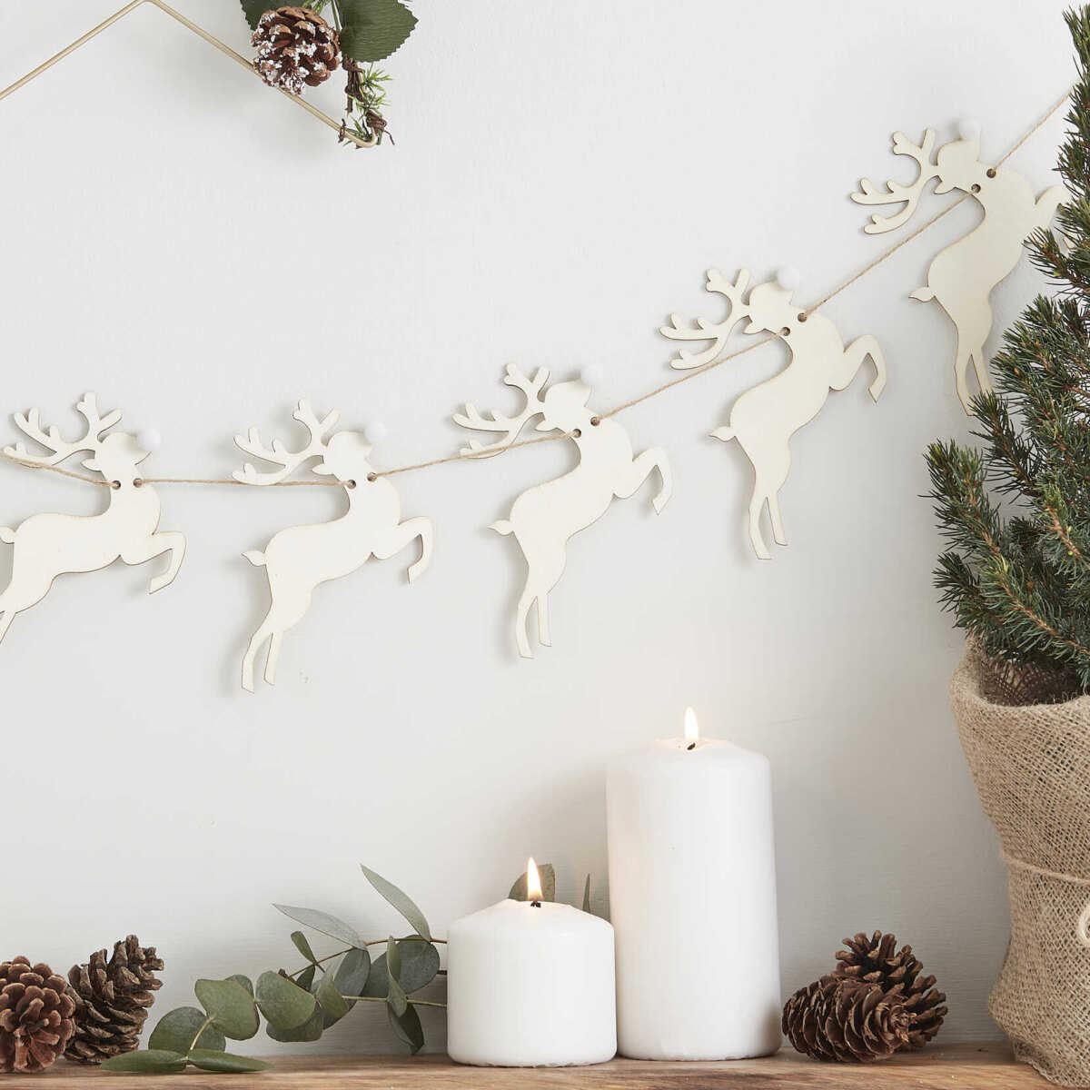 Stag Shaped Wooden Christmas Bunting With Pom Poms - Image 2
