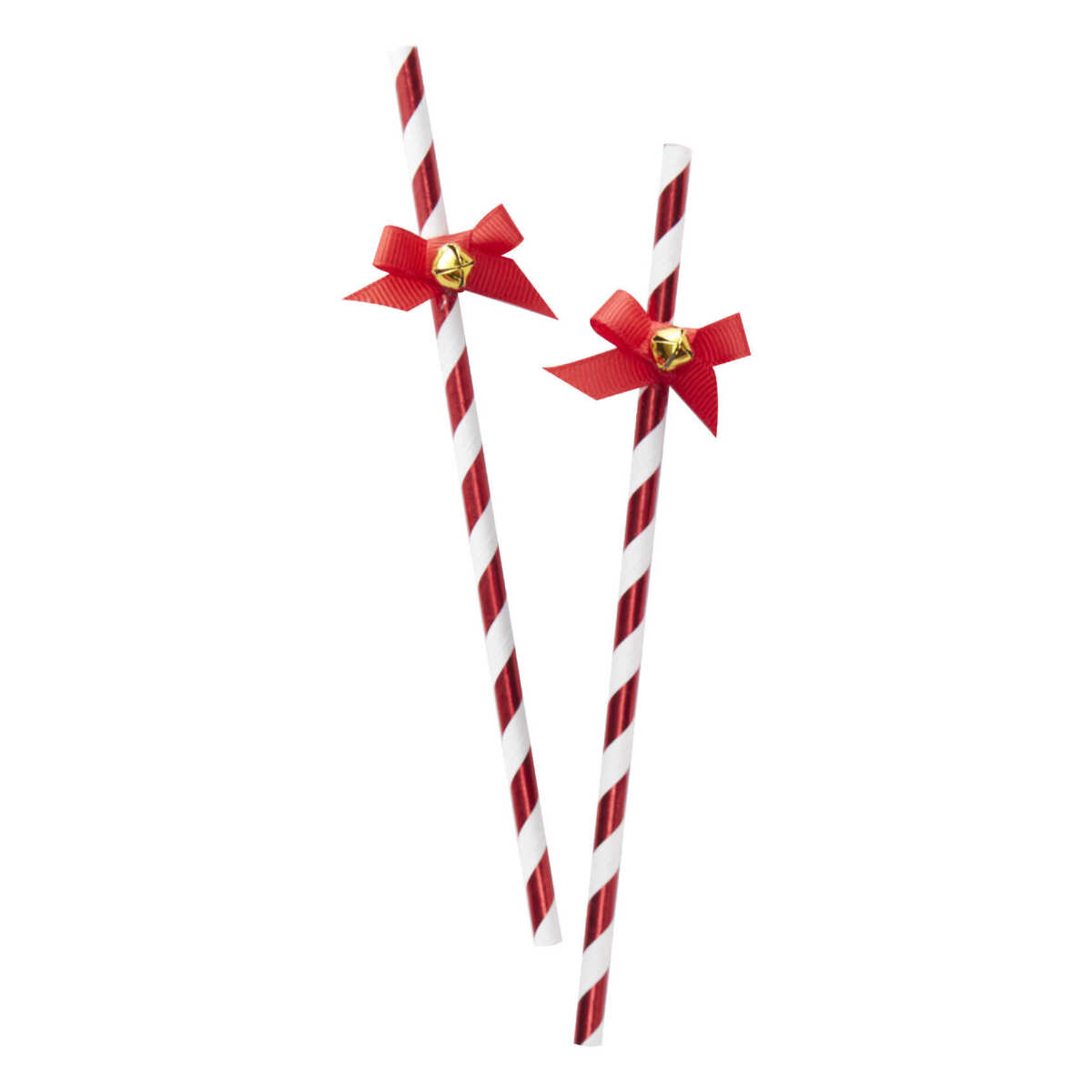 Red & White Christmas Straws With Bells - Image 2