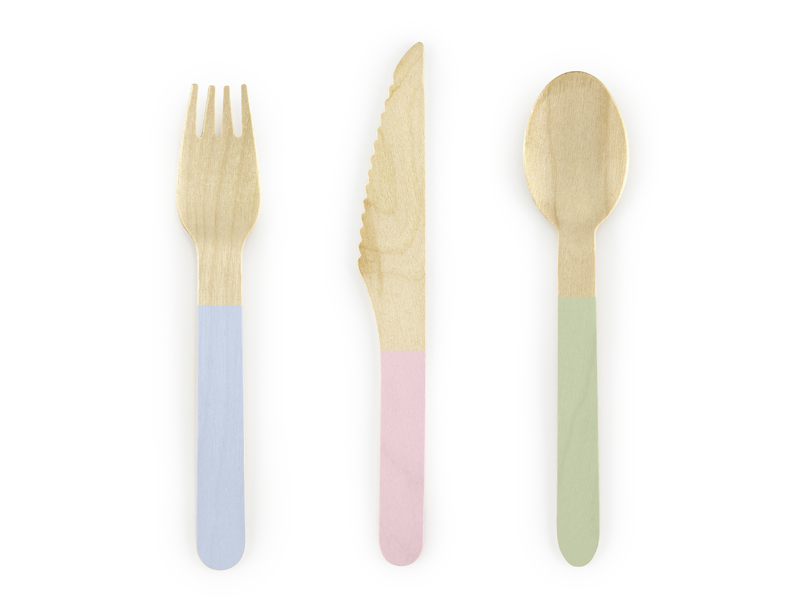 Mint, Pale Blue & Pink Mix Wooden Cutlery Set - Image 4