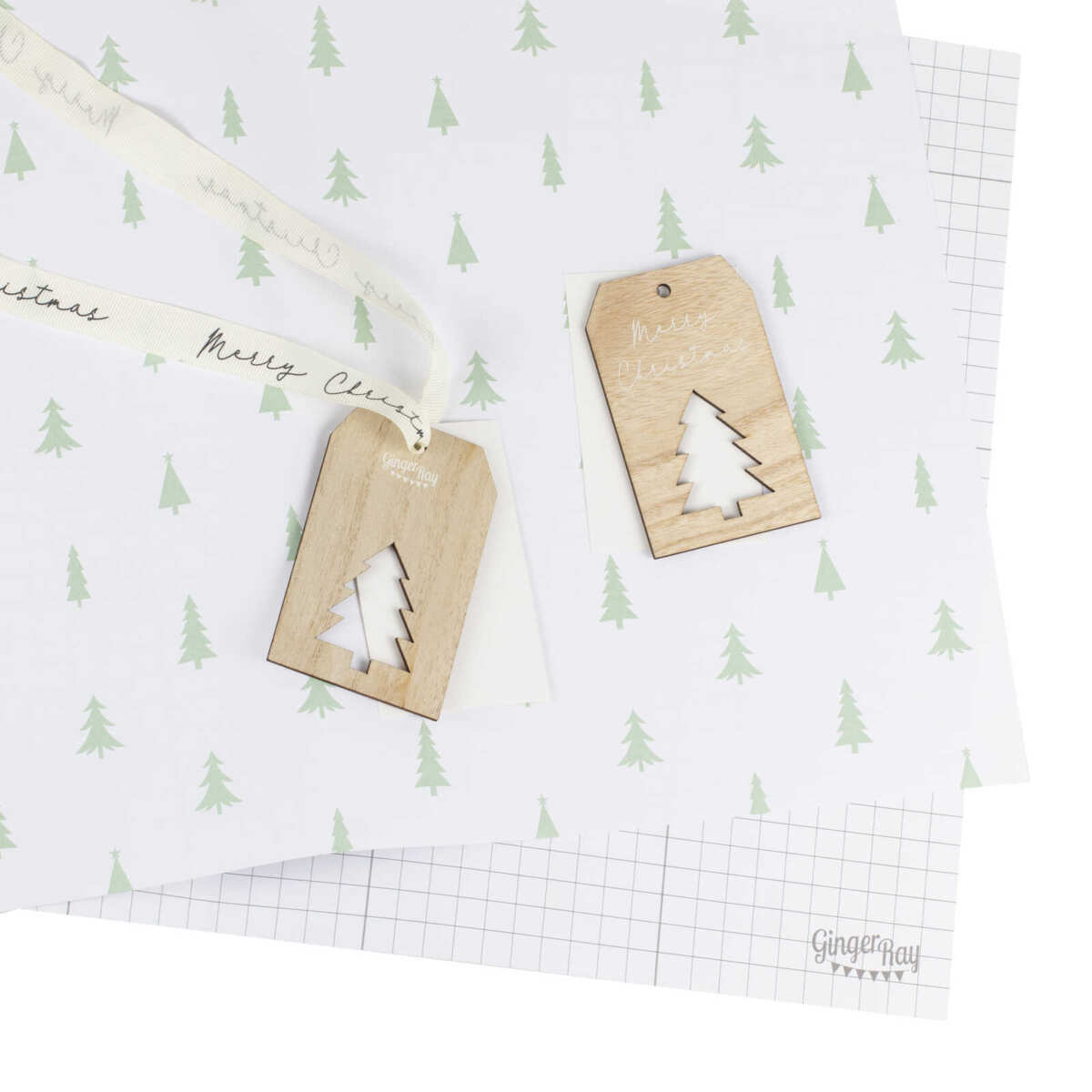 Christmas Wrapping Paper With Ribbon and Wooden Tag - Image 2