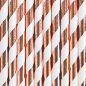 Light Rose Gold & White Stripes Paper Straws