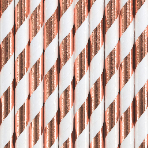 Light Rose Gold & White Stripes Paper Straws - Image 2