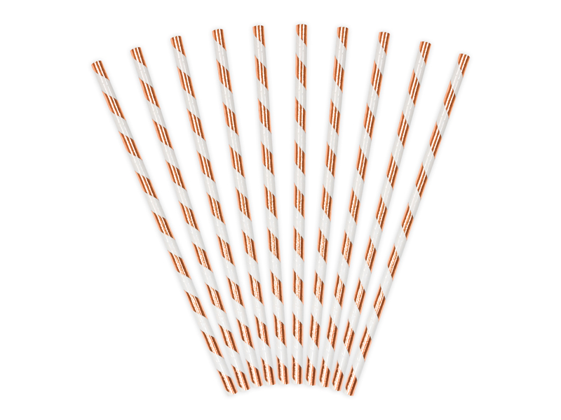 Light Rose Gold & White Stripes Paper Straws - Image 3