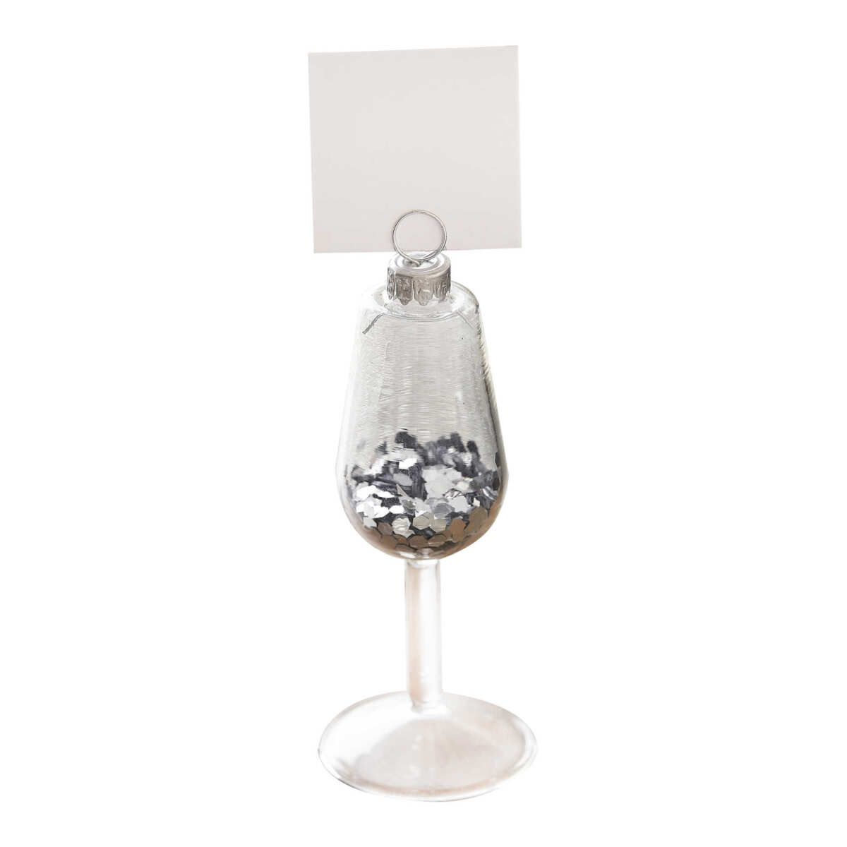 Silver Glitter Filled Wine Glass Christmas Place Card Holders - Image 2