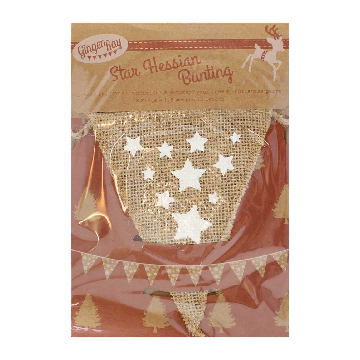 Festive Star Christmas Hessian Bunting - Vintage Noel - Image 2