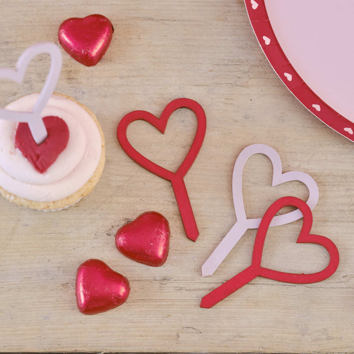 Wooden Red and Pink Heart Cupcake Toppers - Image 3