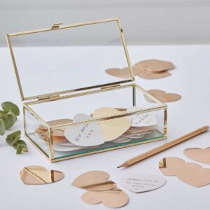 Gold Glass Trinket Wedding Guest Book Box