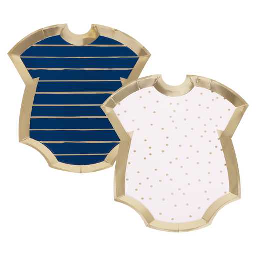 Gold Foiled Pink And Navy Baby Grow Gender Reveal Party Plates - Image 3