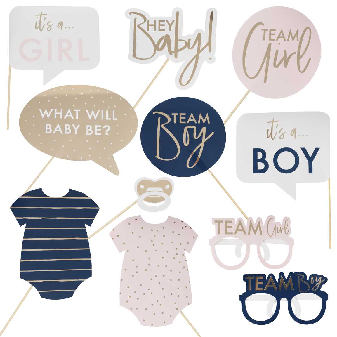 Gold Foiled Gender Reveal Party Photo Booth Props - Image 3