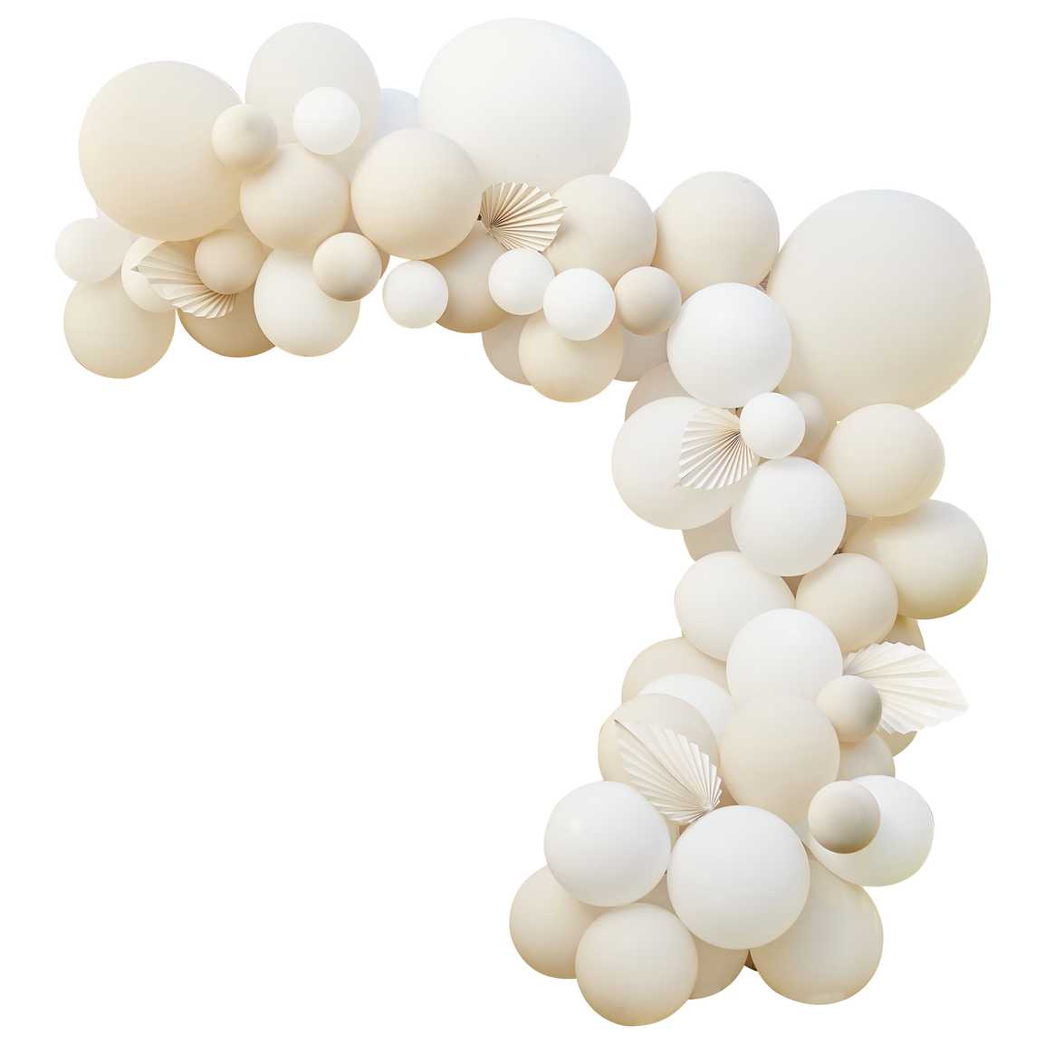 Nude & White Balloon Arch with Paper Fans - Image 2
