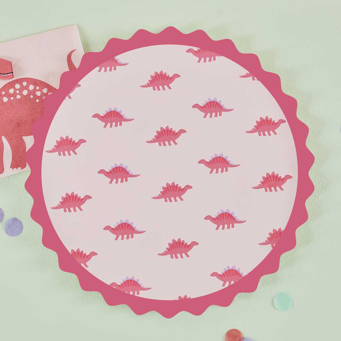 Pink Dinosaur Print Paper Plates