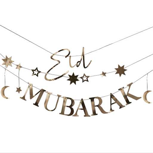 Gold Moon & Stars Eid Mubarak Bunting - Image 2